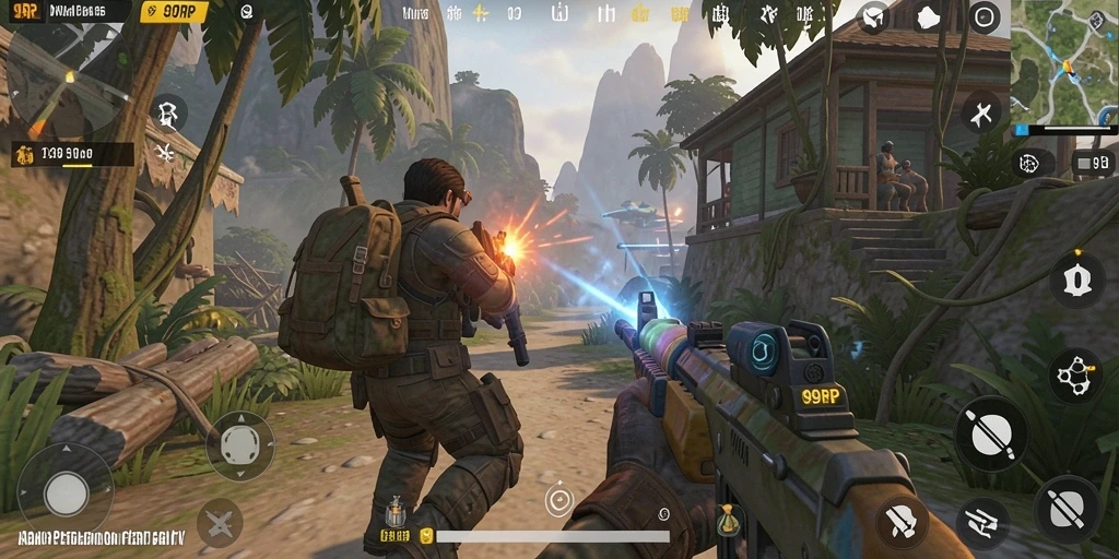 Screenshot utama gameplay dari 99RP menampilkan aksi pertempuran seru.