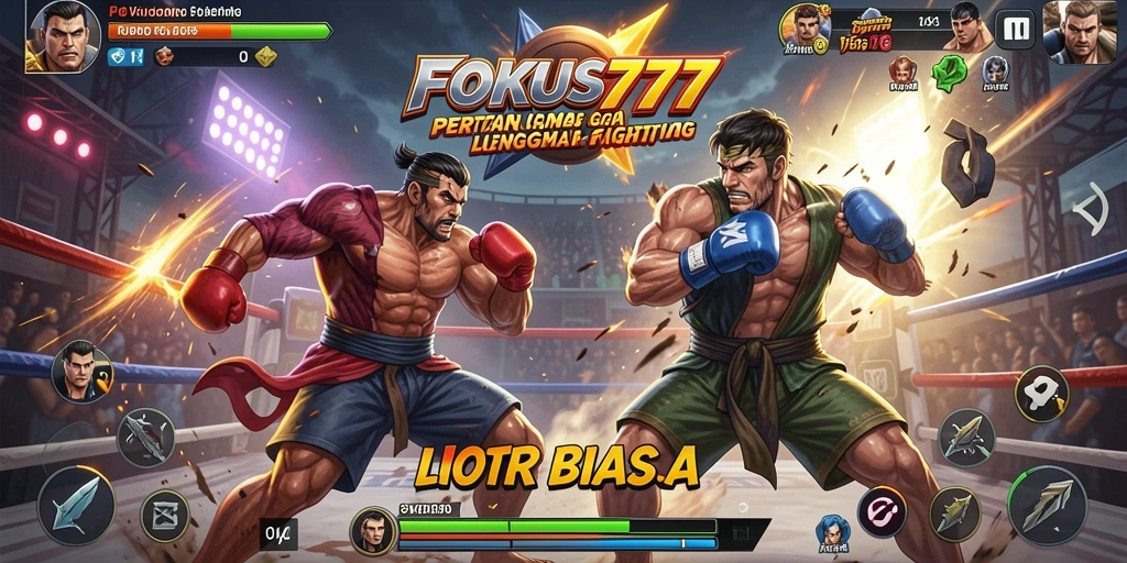 Screenshot FOKUS777 menampilkan aksi pertarungan seru antar karakter.