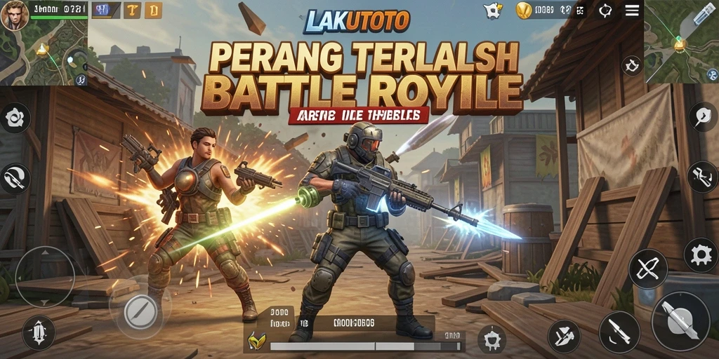 Menampilkan aksi pertempuran seru di arena Battle Royale.