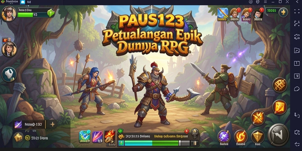 Screenshot utama PAUS123 menampilkan aksi seru dalam gameplay RPG.