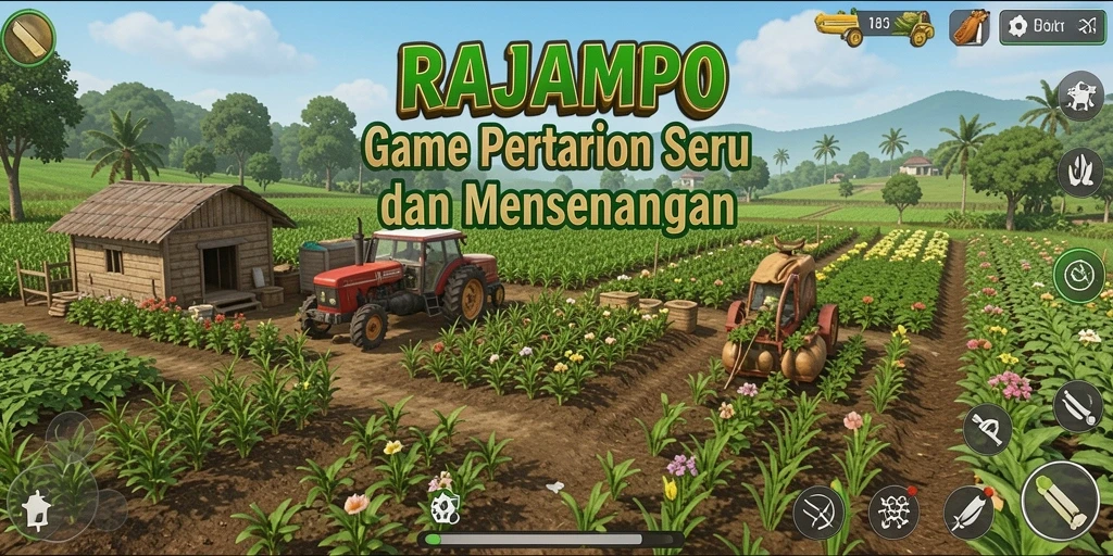 Tampilan gameplay RAJAMPO dengan aktivitas bertani yang menarik.