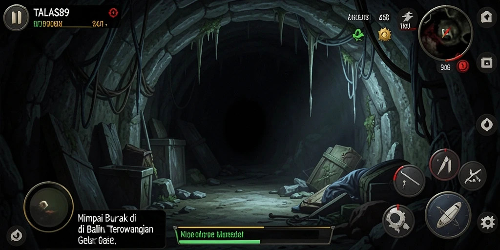 Gambaran menakutkan dari gameplay TALAS89 saat menjelajahi kegelapan.