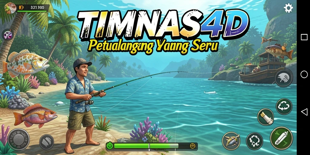 Tampilan gameplay TIMNAS4D yang menarik saat memancing di danau cantik.