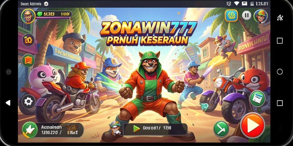 Screenshot menampilkan aksi seru dalam ZONAWIN777 dengan grafis warna-warni.